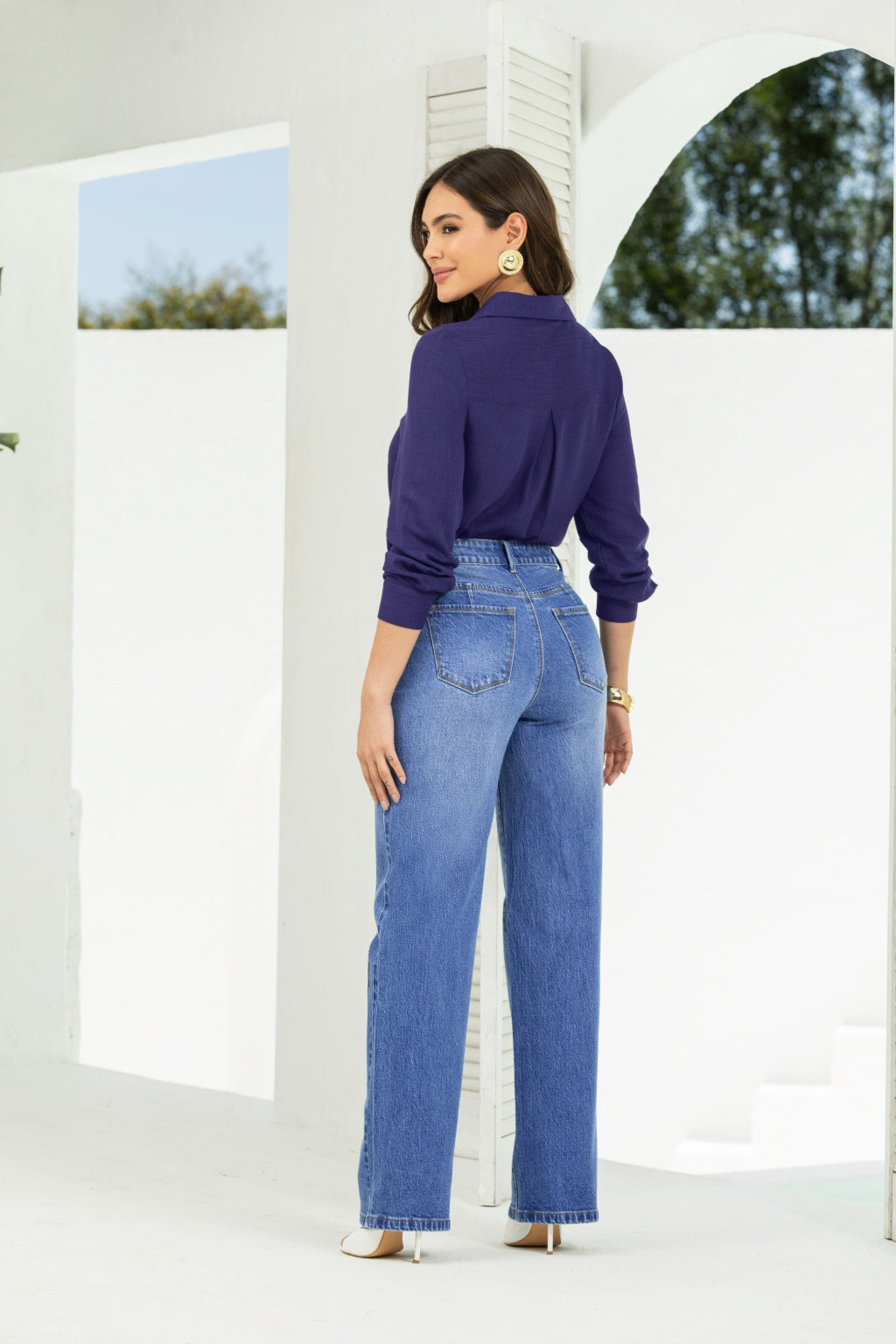 Jeans Tiro Alto Stretch Bota Straight Azul para Mujer Pretty Woman - foto 2