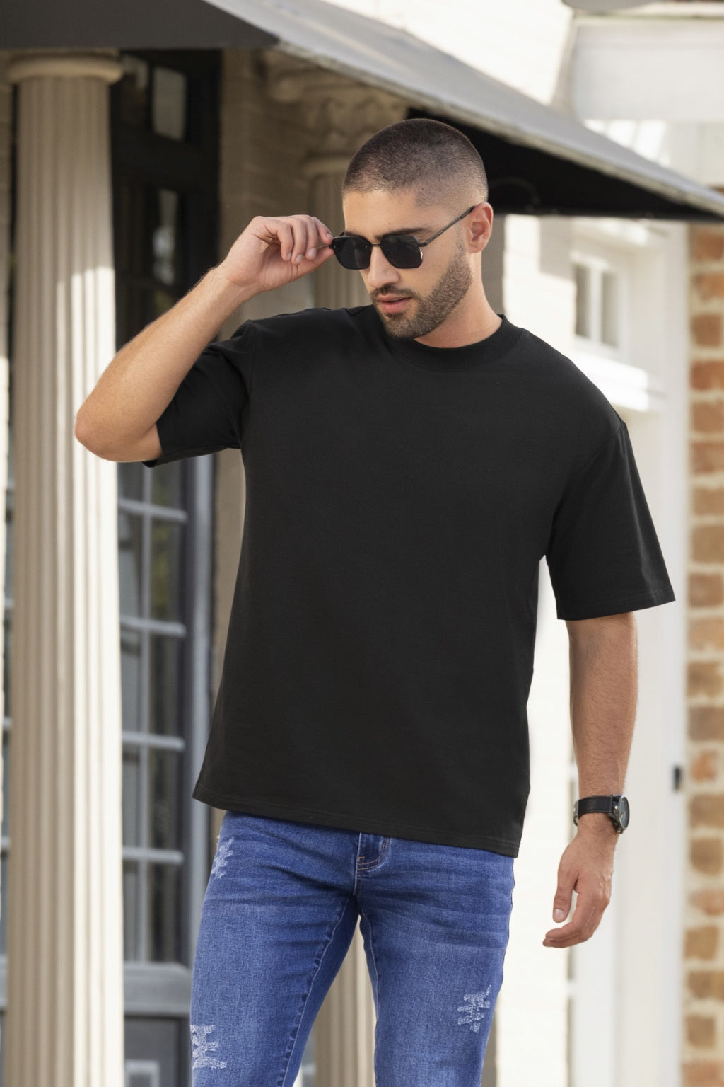 Camiseta Básica Oversize Negro para Hombre Boccelli - vista principal