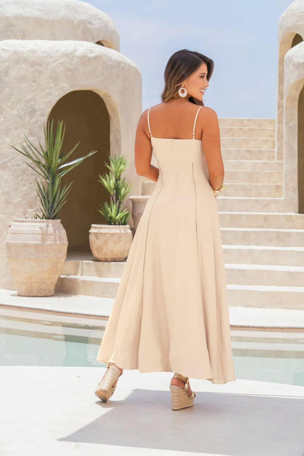 Vestido Tirantes Escote Cuadrado Beige para Mujer Pretty Woman - foto 2