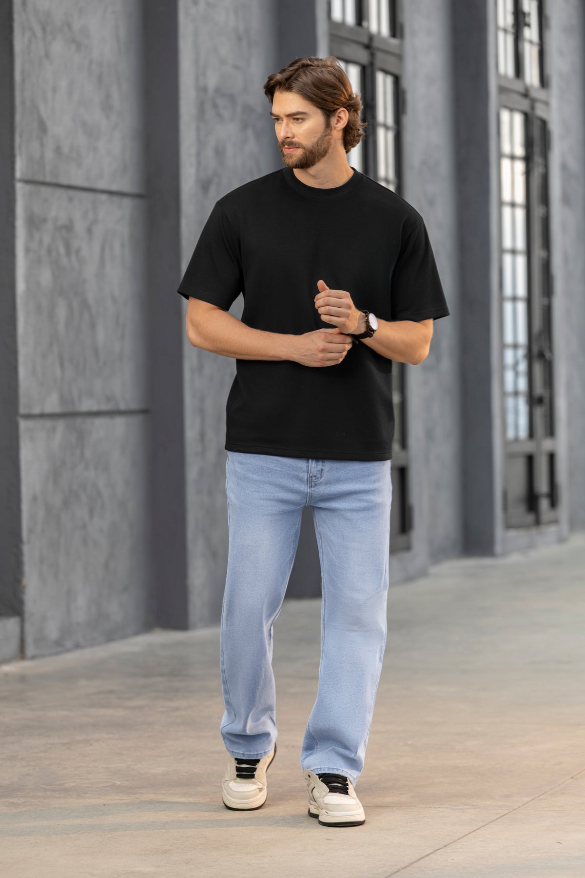 Jeans Bota Straight Bolsillos Delanteros y Traseros Demin Bolsillos Delanteros y Traseros Demin Stretch Proceso de Desgaste Suave Algodón Polyester Spandex Azul Claro