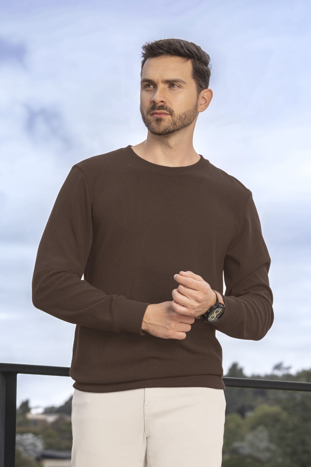 Sweater Manga Larga con Puño Café para Hombre Boccelli - vista principal