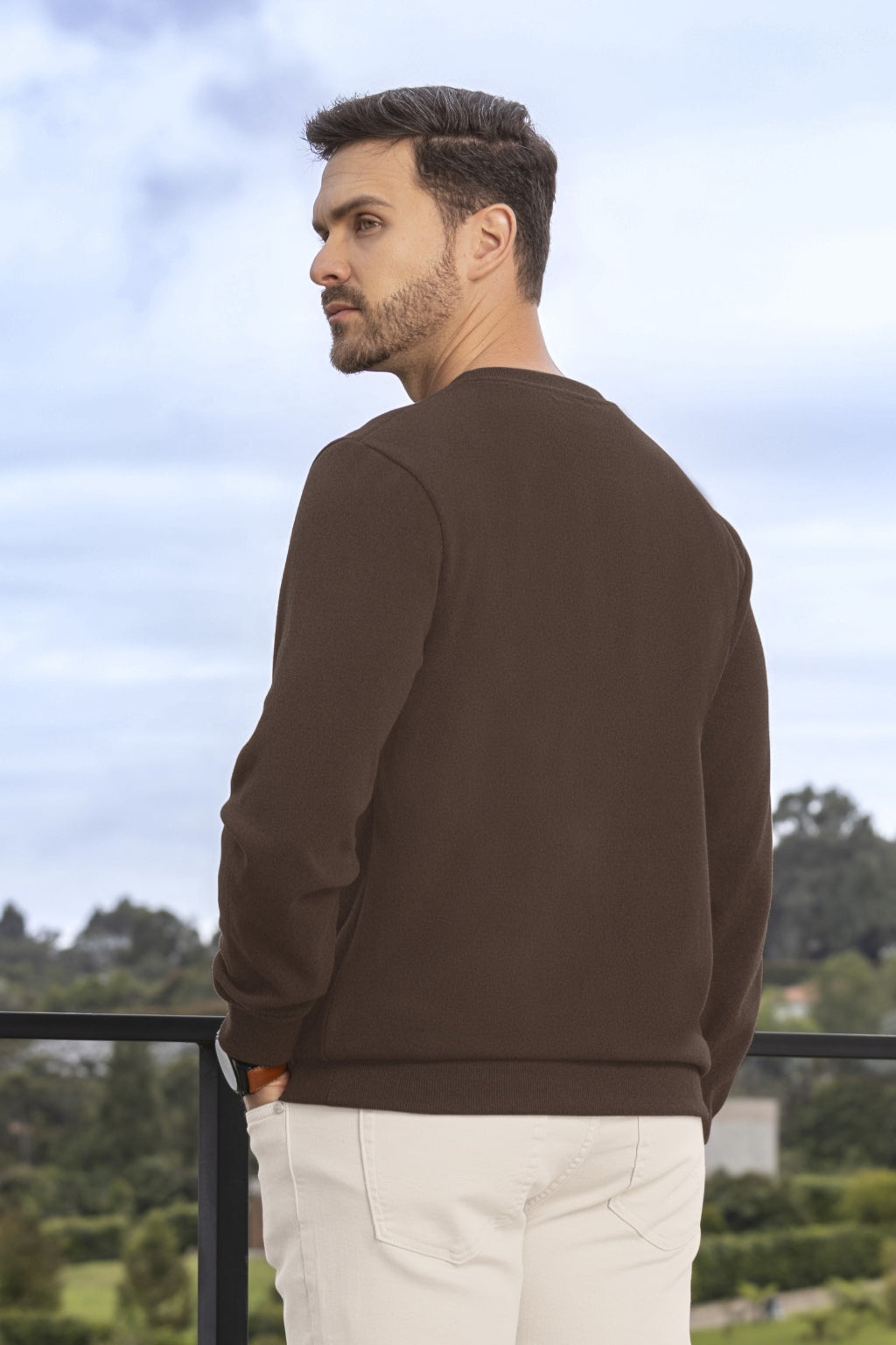 Sweater Manga Larga con Puño Café para Hombre Boccelli - foto 2
