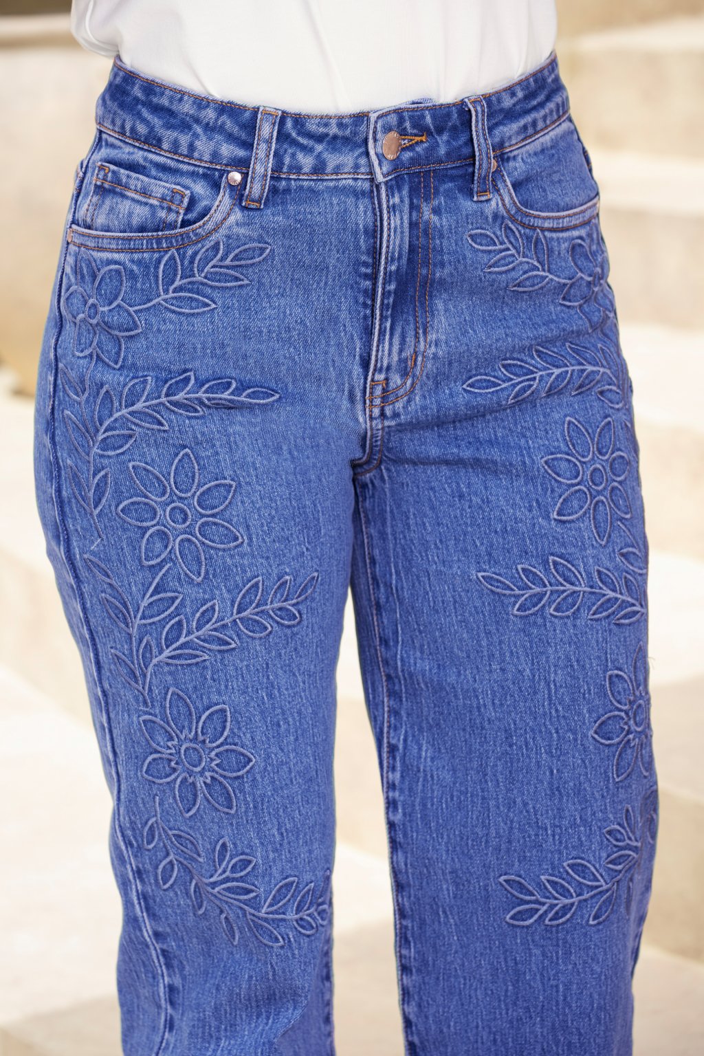Jeans Tiro Alto Bota Straight Wide Azul para Mujer Pretty Woman - foto 3