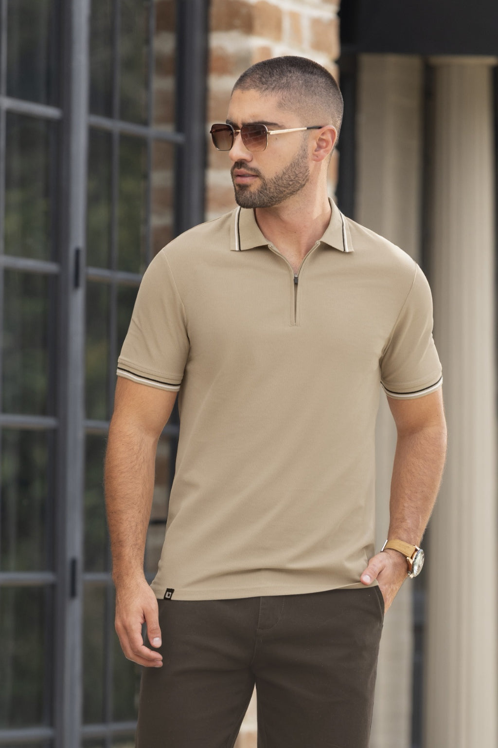 Camiseta Tipo Polo Manga Corta Camel para Hombre Boccelli - vista principal