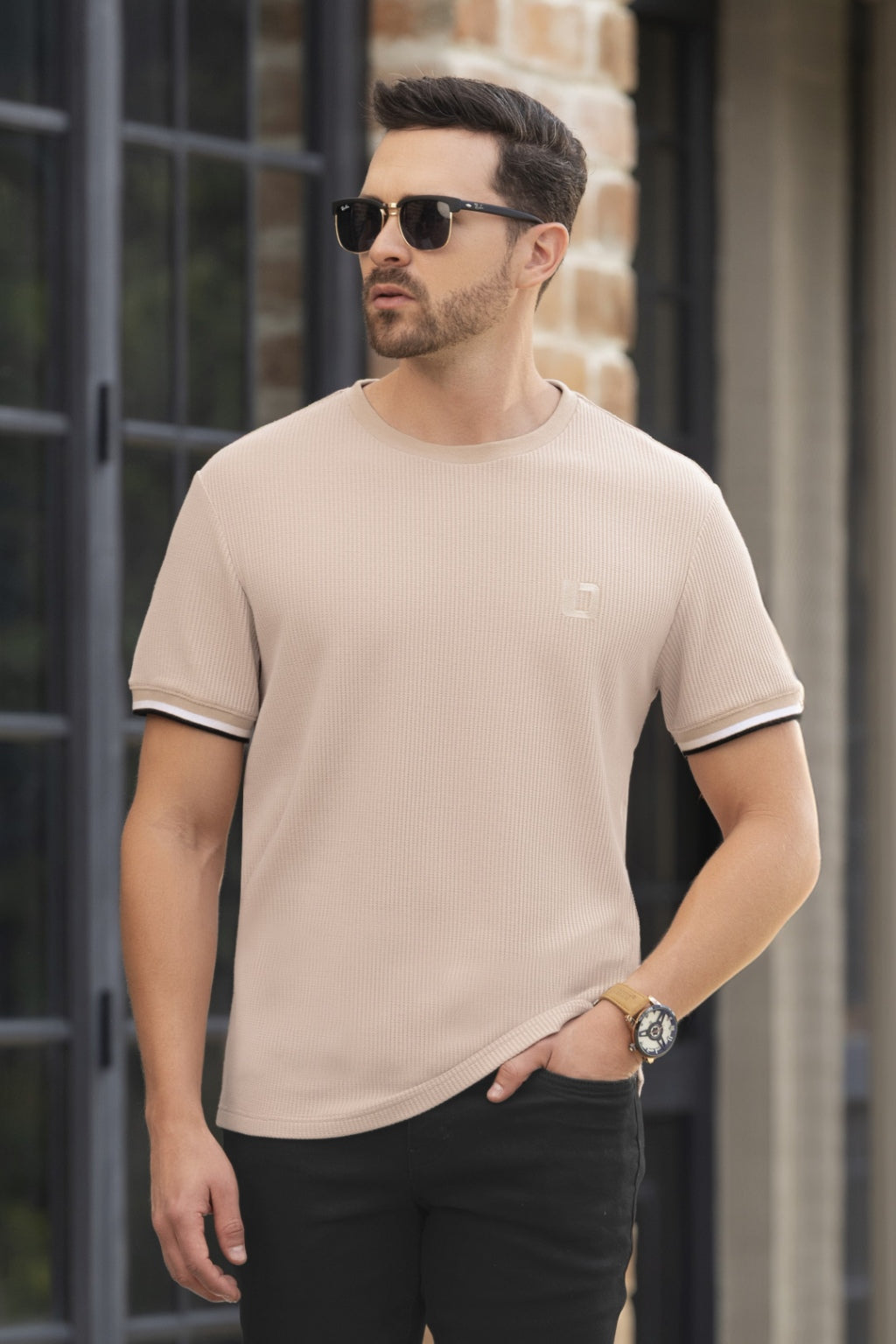 Camiseta Manga Corta Cuello Redondo Camel para Hombre Boccelli - vista principal