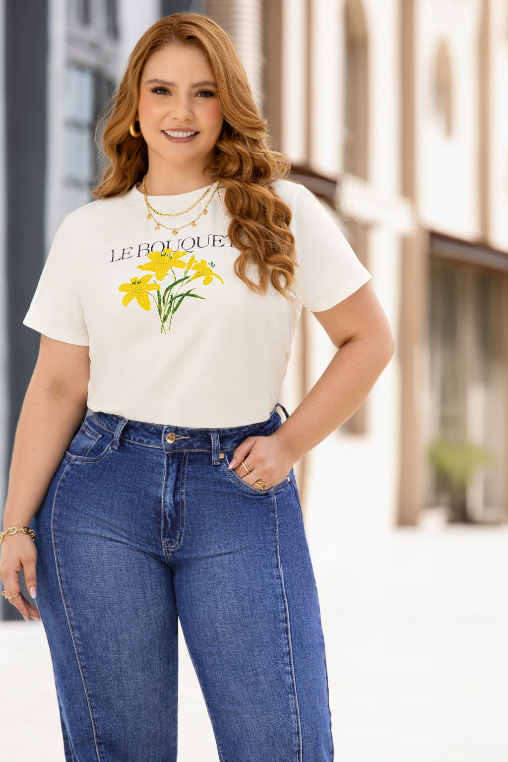 Camiseta Manga Corta Cuello Redondo Off-White Talla Plus para mujer - Pretty Woman, vista adicional