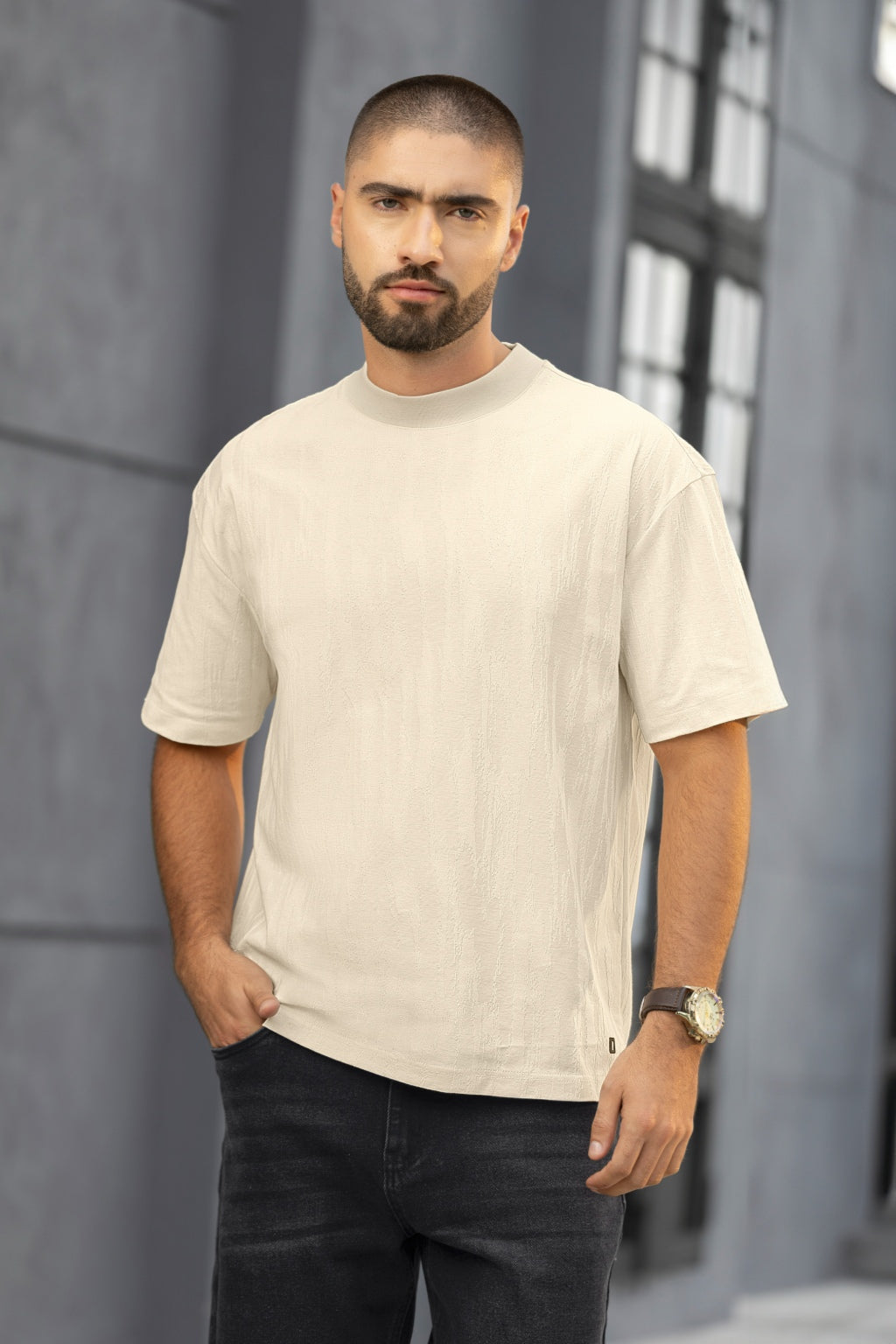 Camisa Manga Corta Cuello Redondo Oversize Fit Tela - Boccelli ropa para hombre, vista 7