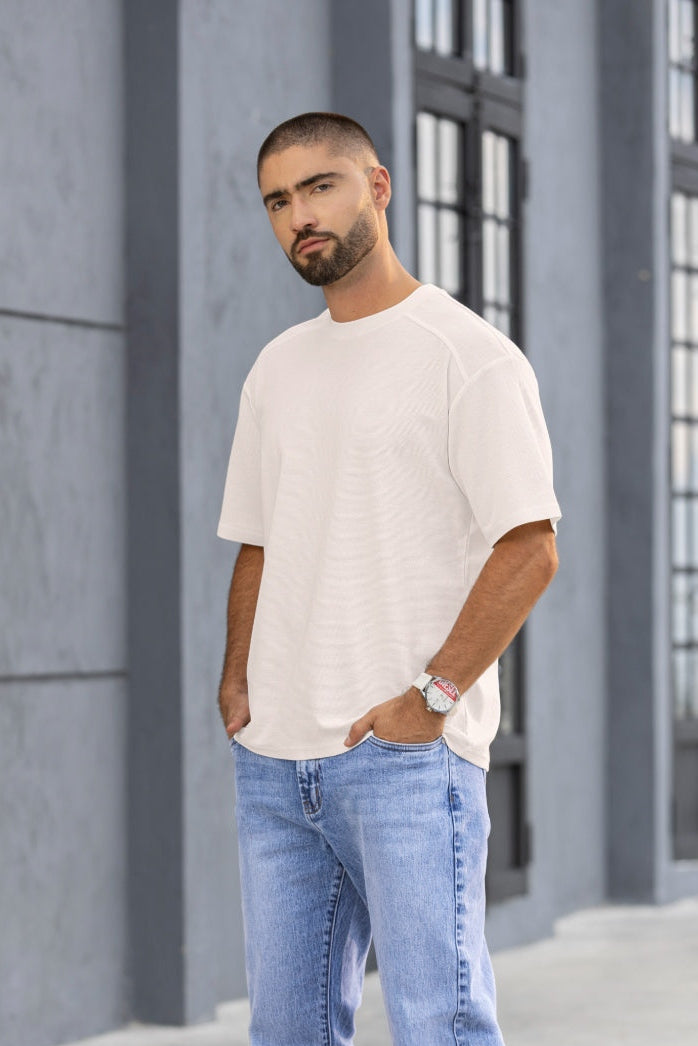 Jeans Bota Straight Bolsillos Delanteros y Traseros Demin Bolsillos Delanteros y Traseros Demin Stretch Proceso de Desgaste Algodón Spandex Azul Medio - Boccelli ropa para hombre, vista 1