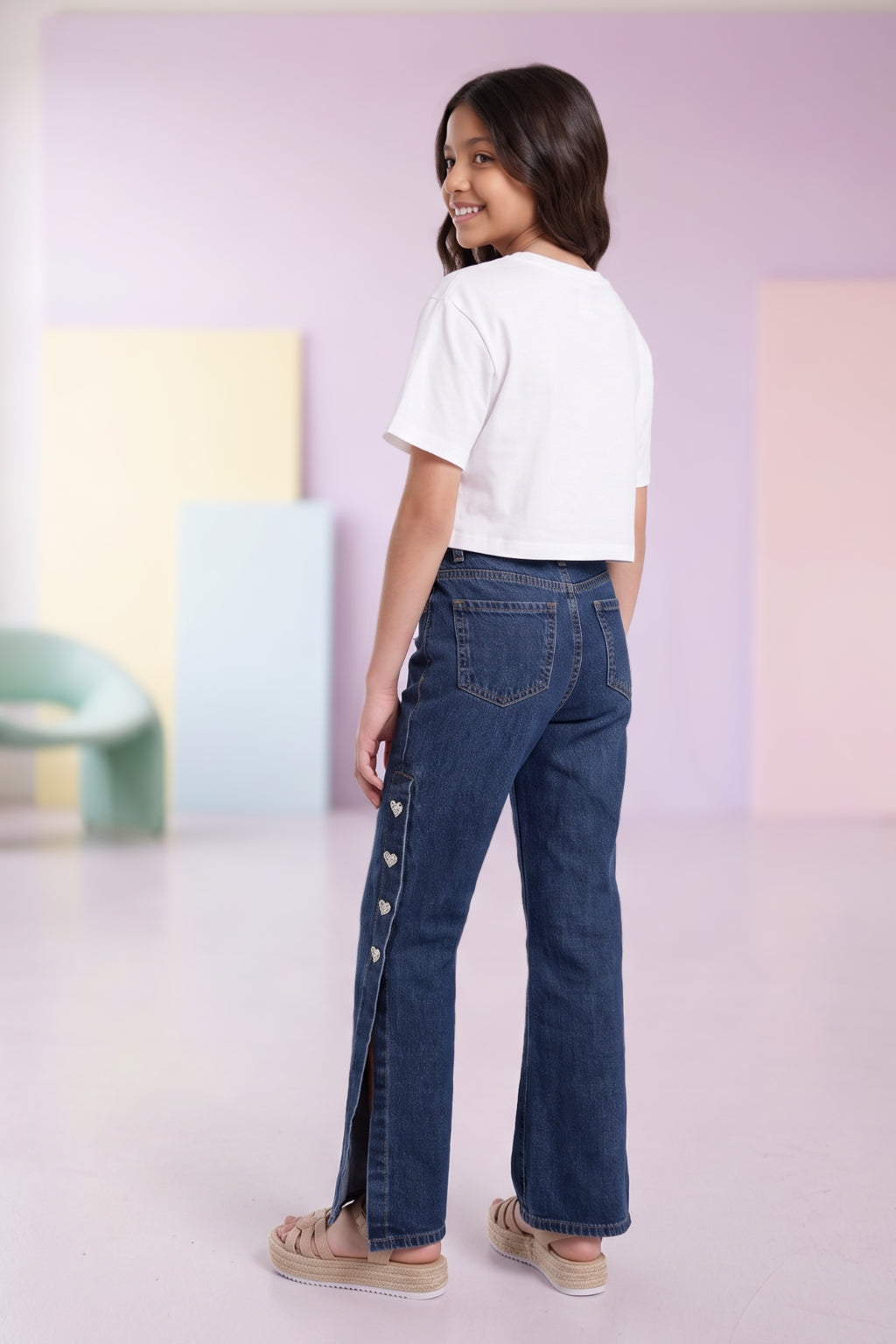 Jeans de Niña Estilo Wide Leg Azul Oscuro
