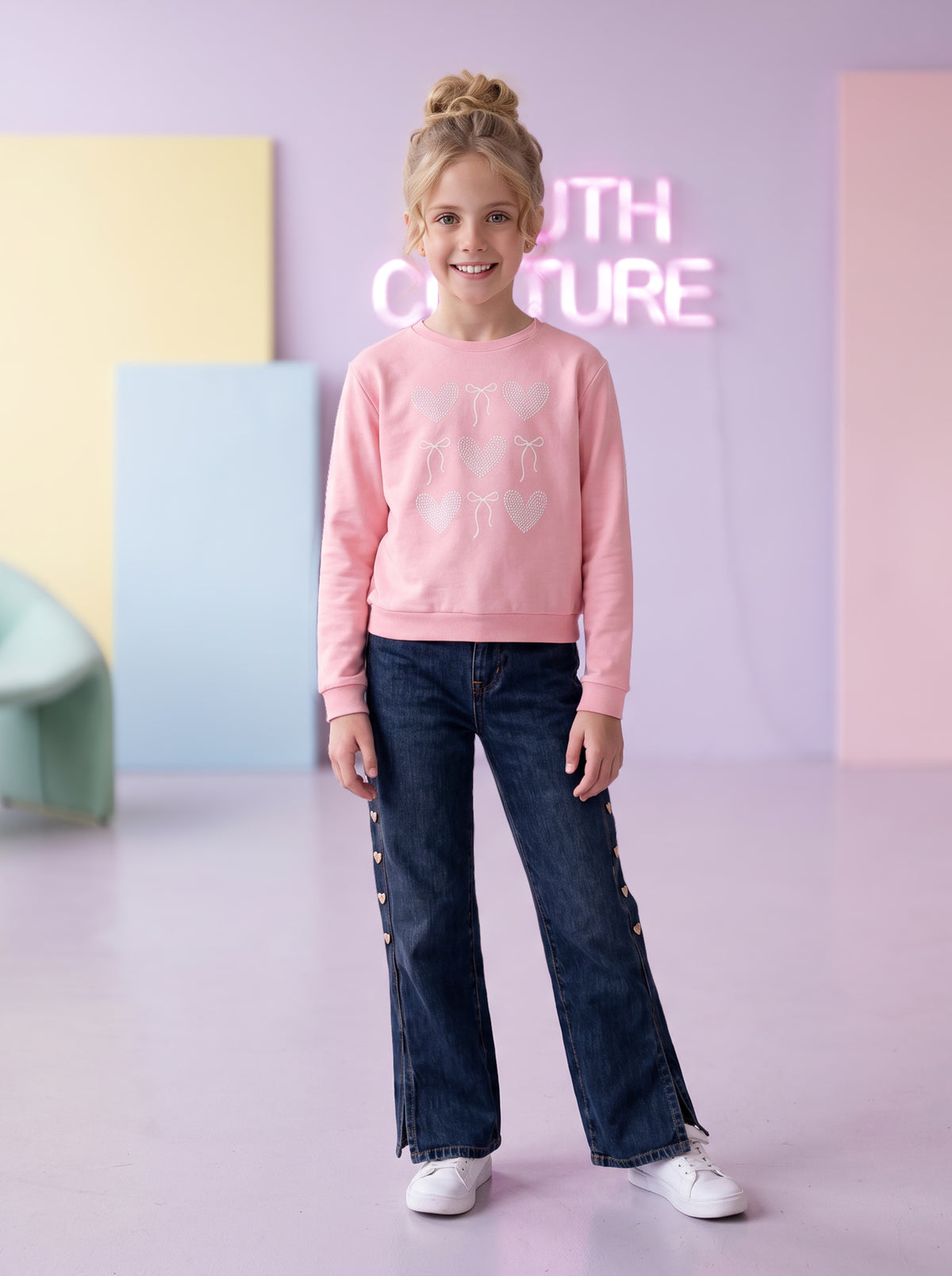 Jeans de Niña Estilo Wide Leg Azul Oscuro