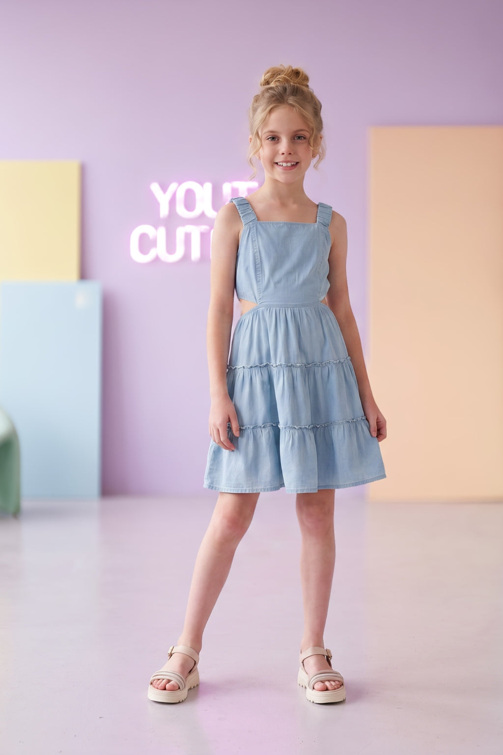 Vestido Corto de Niña Azul
