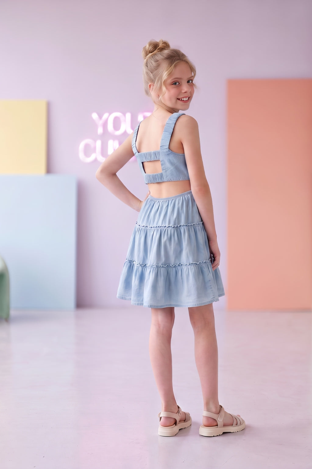 Vestido Corto de Niña Azul