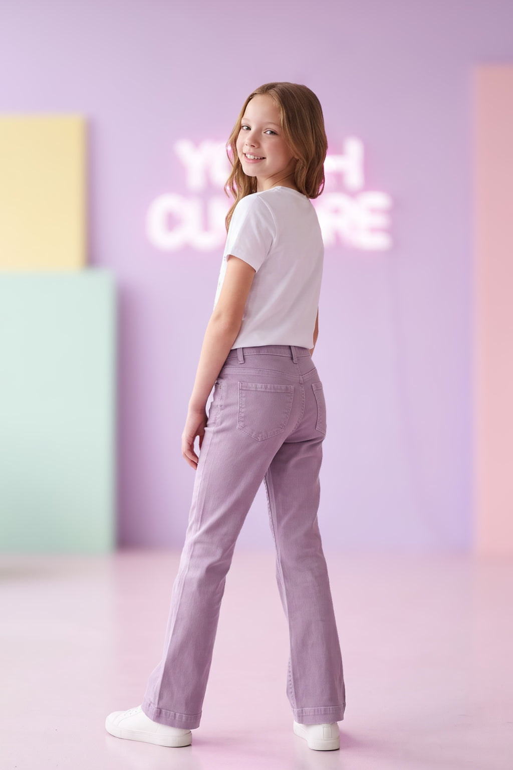 Jeans de Niña Estilo Wide Leg Lila