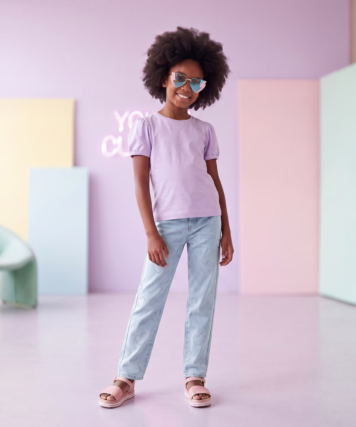 Jeans de Niña Estilo Straight Wide Azul Claro