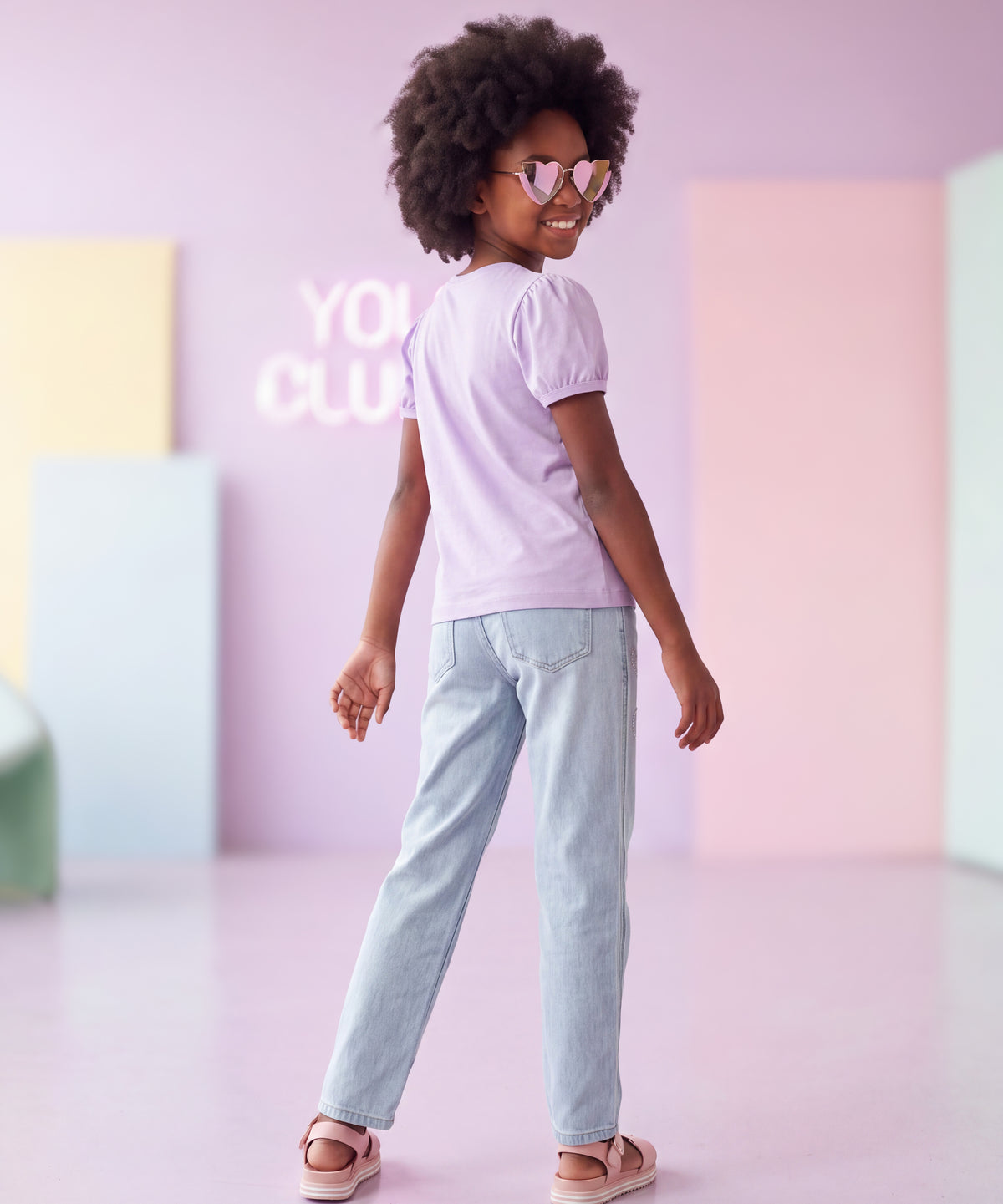 Jeans de Niña Estilo Straight Wide Azul Claro