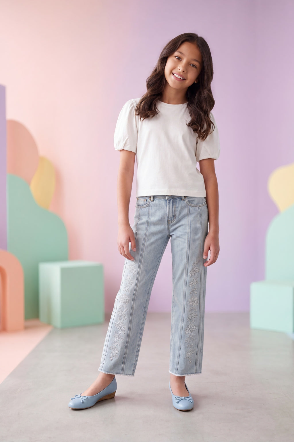 Jeans de Niña Estilo Wide Leg Azul Claro