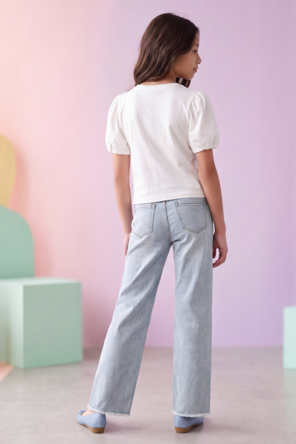 Jeans de Niña Estilo Wide Leg Azul Claro