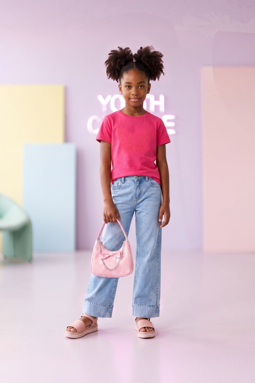 Camiseta de Niña Manga Corta Fucsia