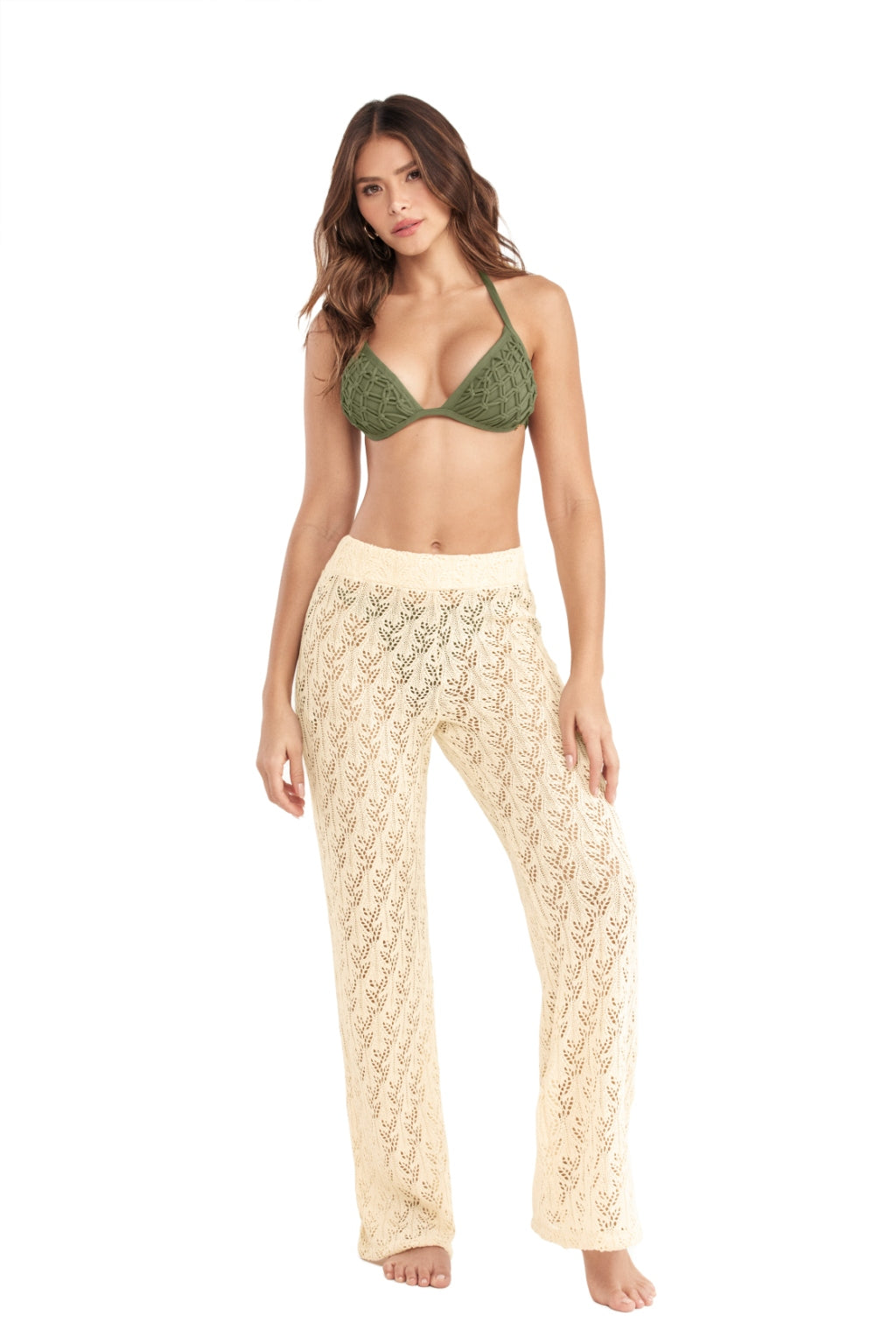 Salida de Baño Estilo Pantalon Vainilla Tejido Ligero y Cómodo