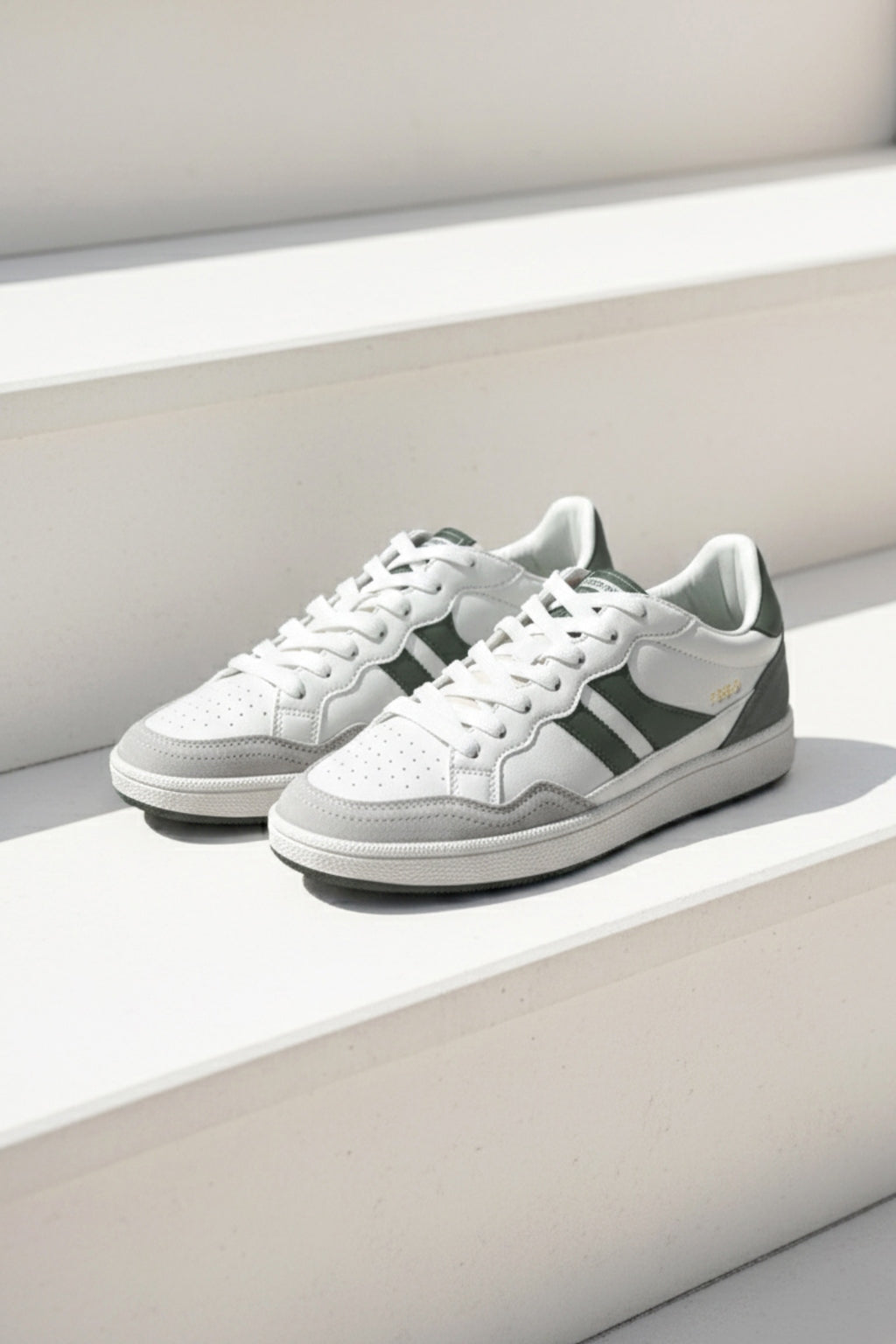 Tenis Casual Napa con Apliques en Nobuck y Cordones Dobles - vista lateral de tenis blanco y gris con cordones dobles