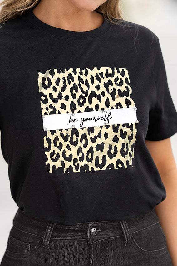 Camiseta Manga Corta Cuello Redondo Estampado Localizado Negro