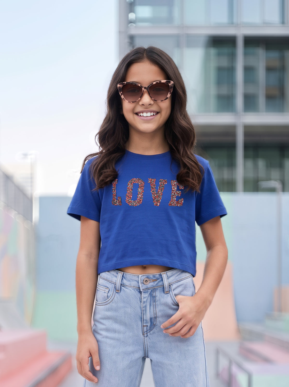 Camiseta Manga Corta de Niña Azul