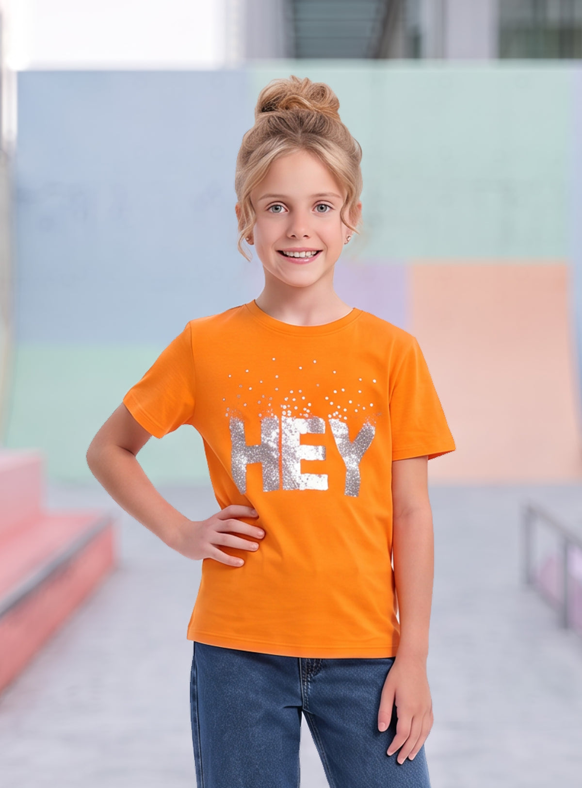Camiseta Manga Corta de Niña Naranja