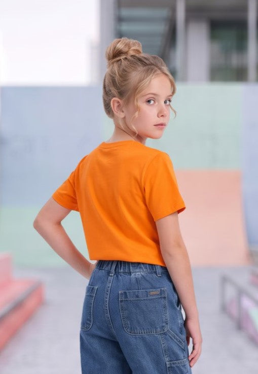 Camiseta Manga Corta de Niña Naranja