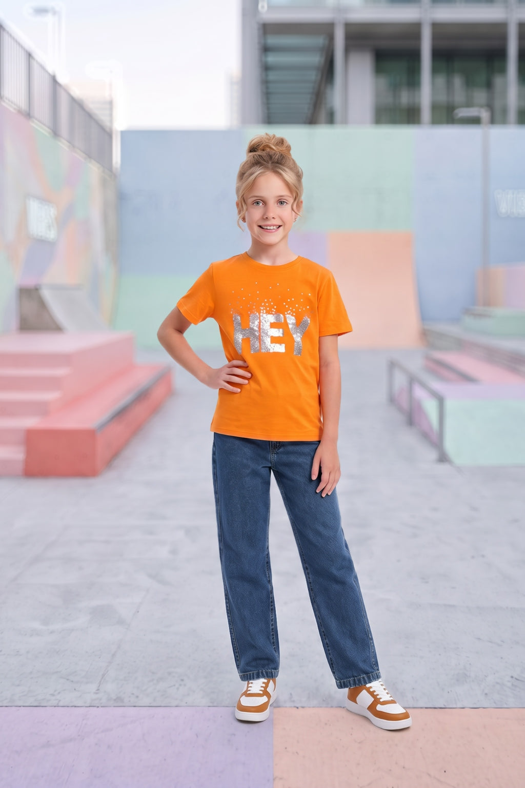 Camiseta Manga Corta de Niña Naranja