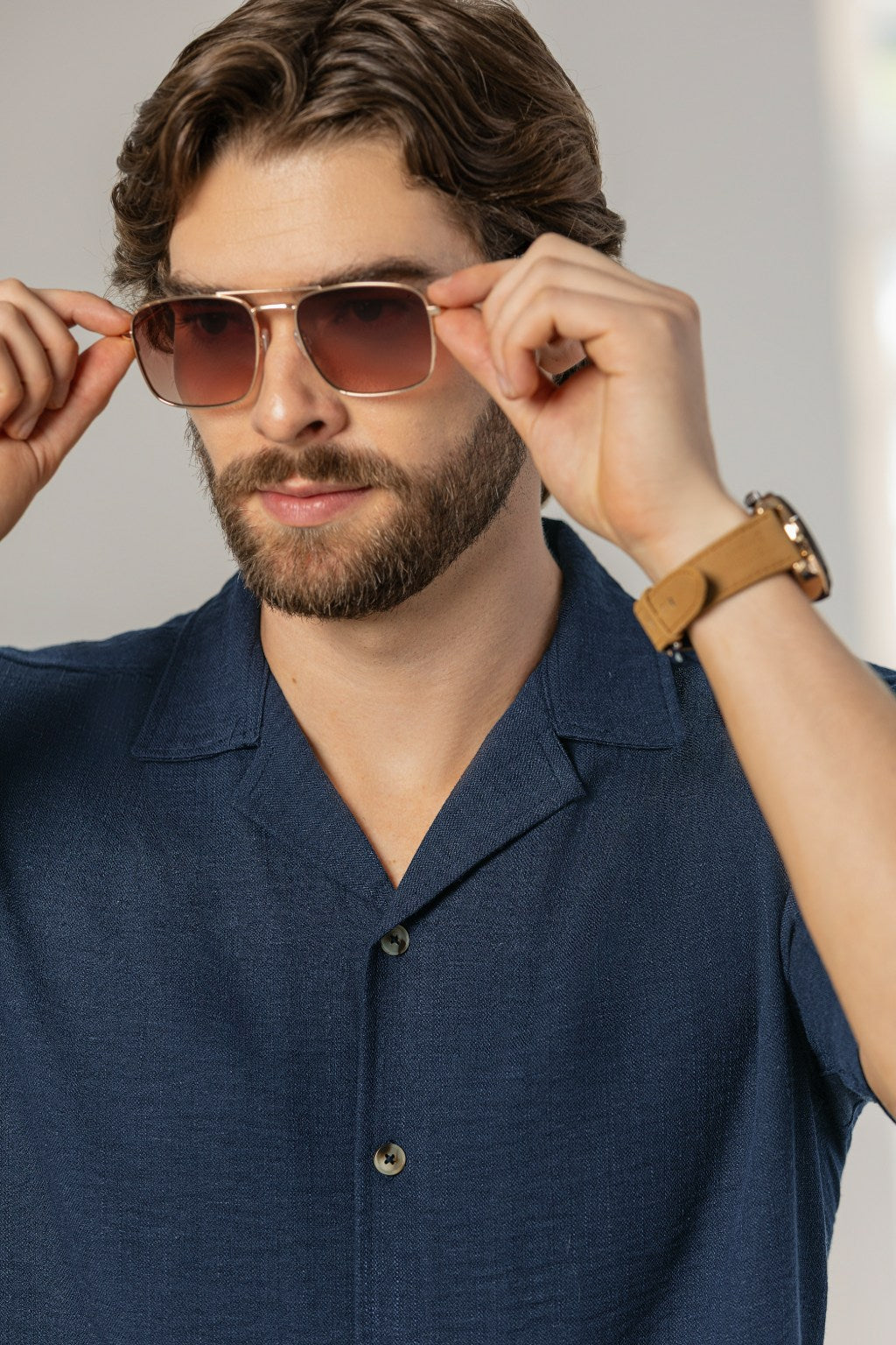 Camisa Manga Corta Tela Rayón  Azul - Boccelli ropa para hombre, vista 1