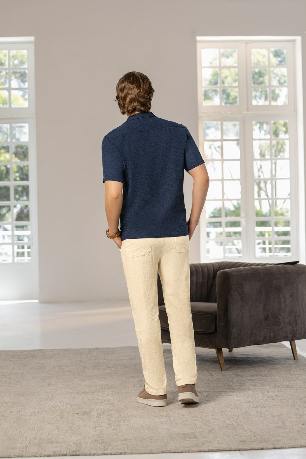 Camisa Manga Corta Tela Rayón  Azul - Boccelli ropa para hombre, vista 4