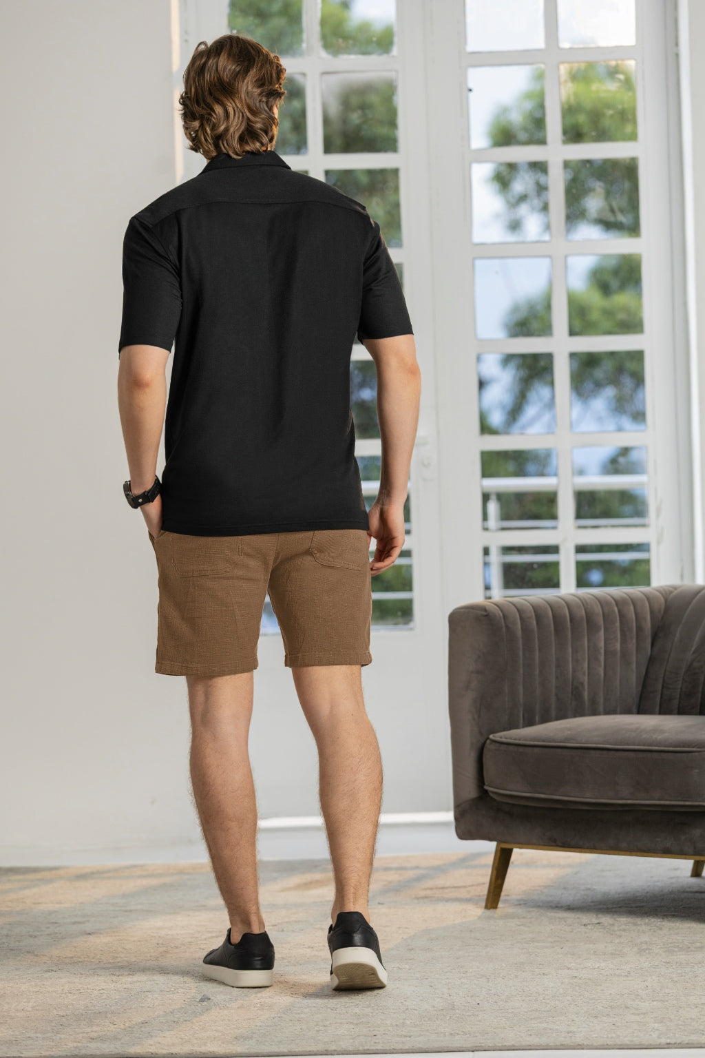 Camisa Manga Corta Tela Rayón Negro - Boccelli ropa para hombre, vista 2