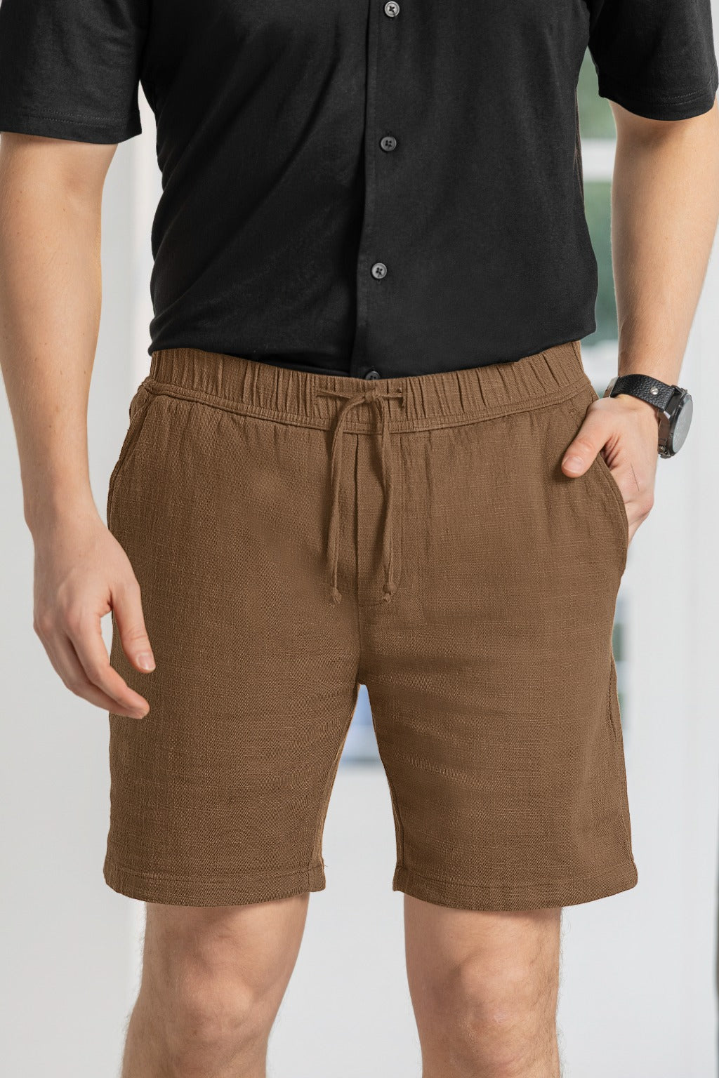 Camisa Manga Corta Tela Rayón Negro - Boccelli ropa para hombre, vista 4