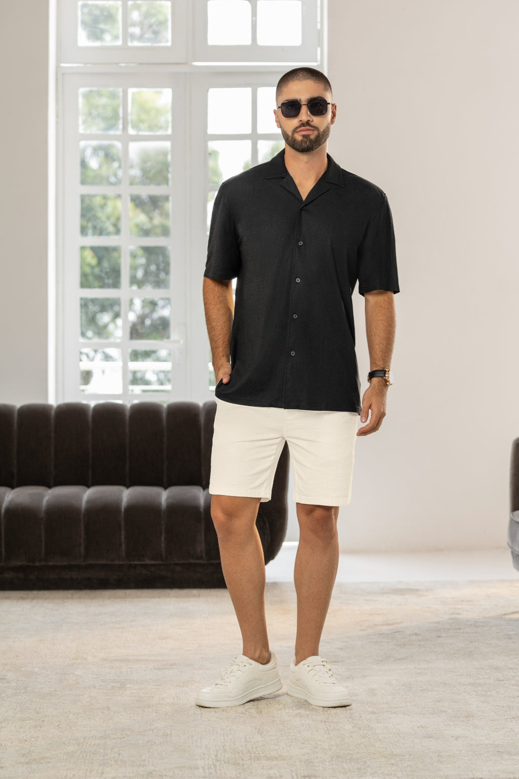 Camisa Manga Corta Tela Rayón Negro - Boccelli ropa para hombre, vista 6