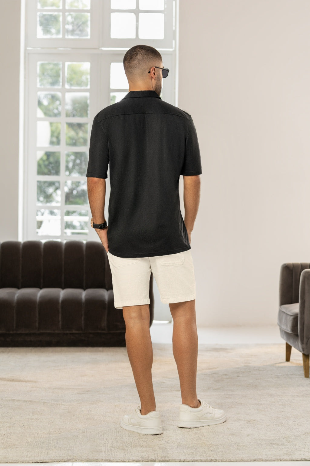 Camisa Manga Corta Tela Rayón Negro - Boccelli ropa para hombre, vista 7