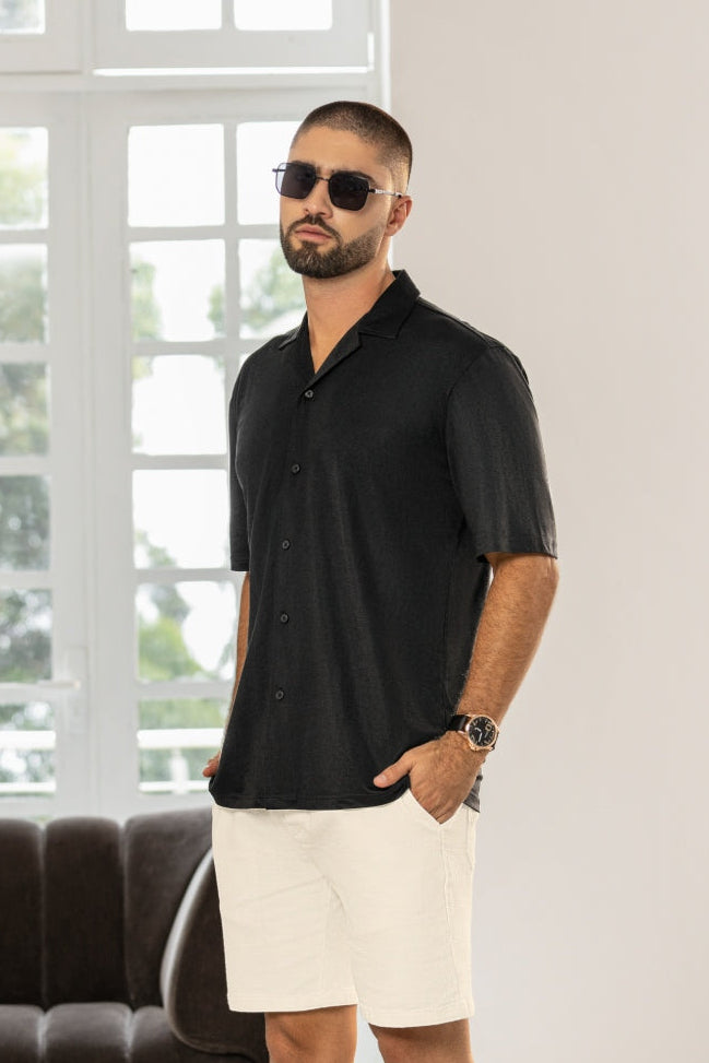 Camisa Manga Corta Tela Rayón Negro - Boccelli ropa para hombre, vista 8
