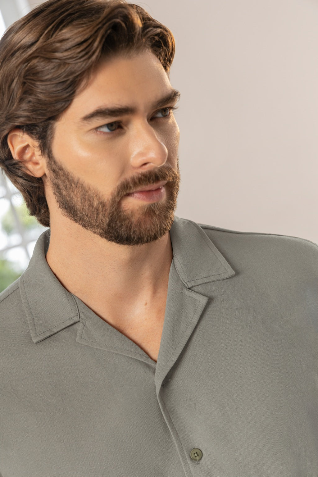 Camisa Manga Corta Tela Rayón Arena - Boccelli ropa para hombre, vista 1