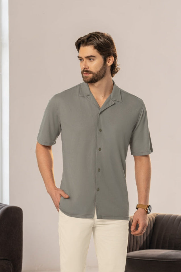 Camisa Manga Corta Tela Rayón Arena