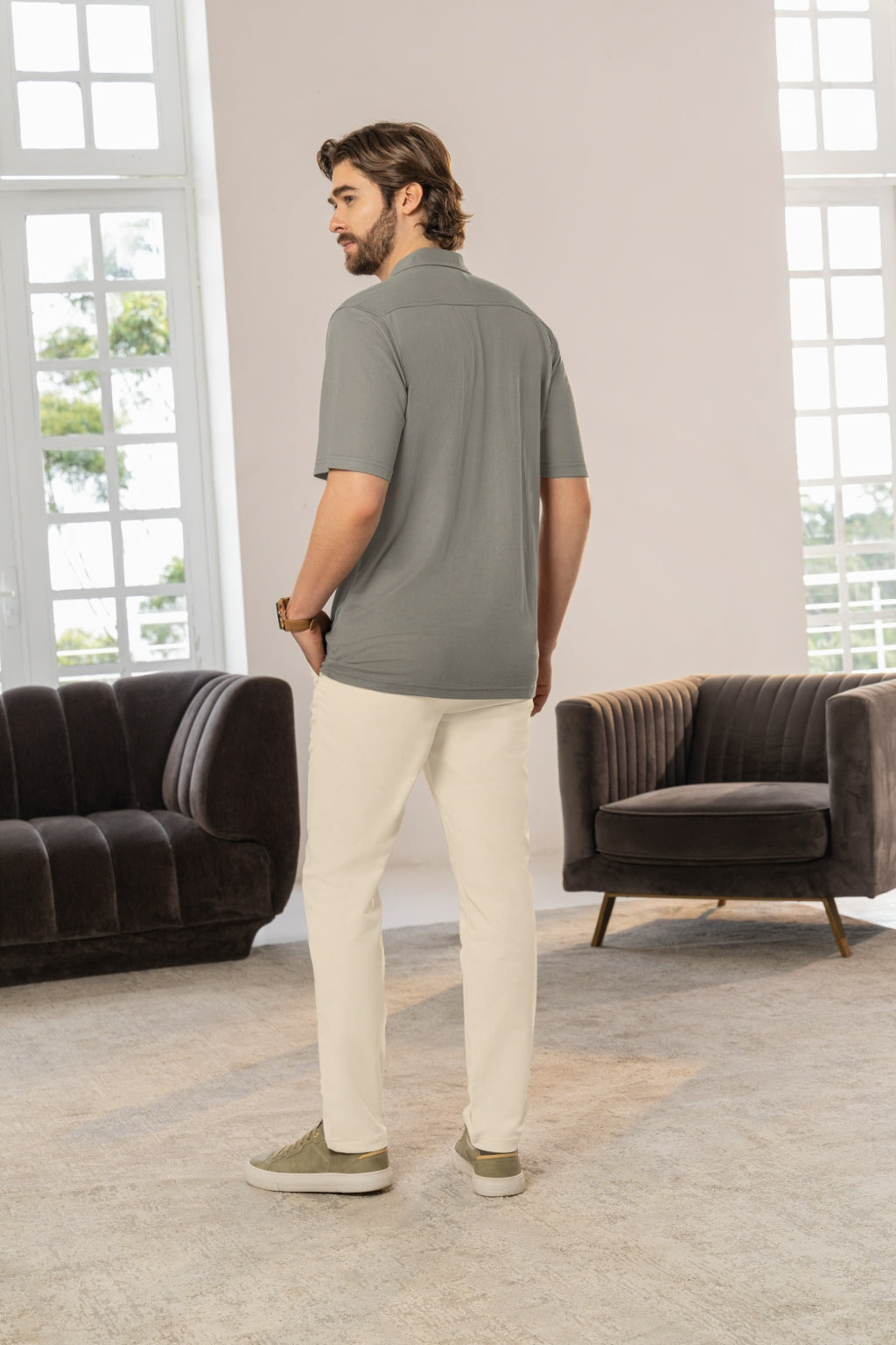 Camisa Manga Corta Tela Rayón Arena - Boccelli ropa para hombre, vista 5