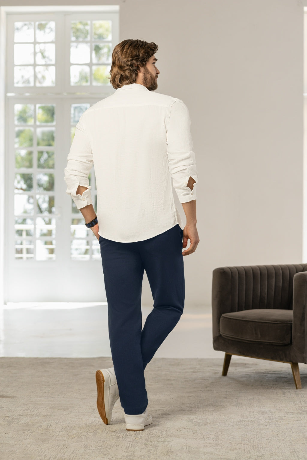 Camisa Manga Larga Tela Lino Blanco - Boccelli ropa para hombre, vista 6