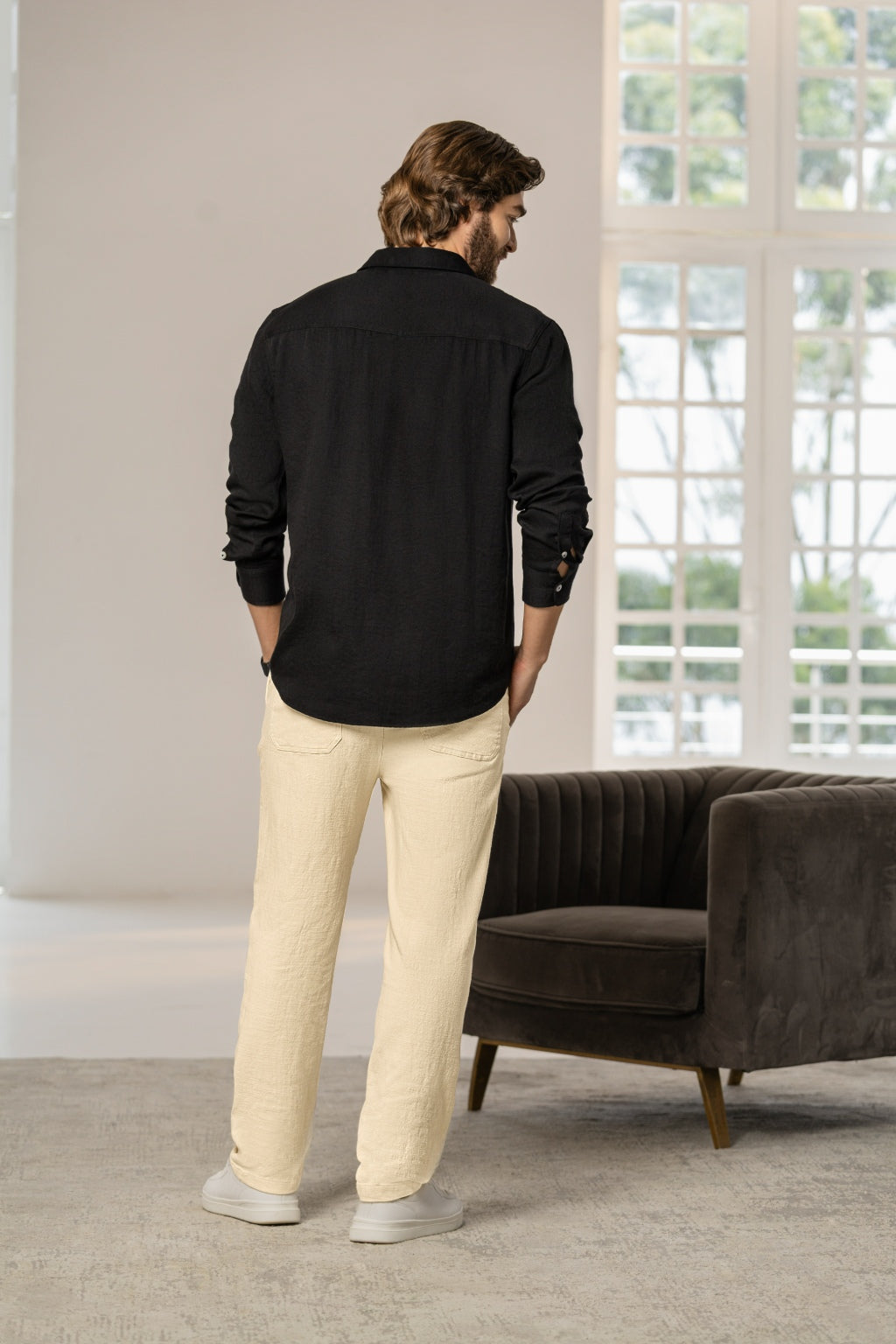 Camisa Manga Larga Tela Lino Negro - Boccelli ropa para hombre, vista 2