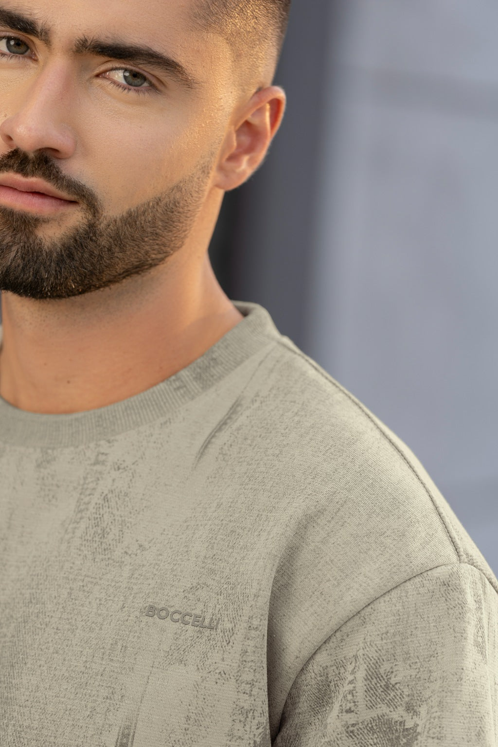 Sweater Manga Larga con Puño Cuello Redondo Micro Verde - Boccelli ropa para hombre, vista 1