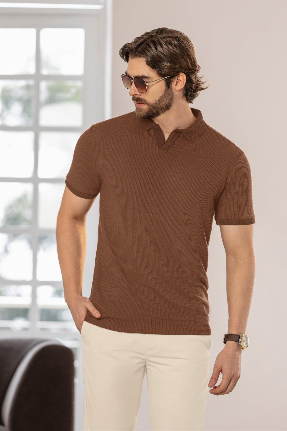 Camisa Tipo Polo Manga Corta Tela Rib