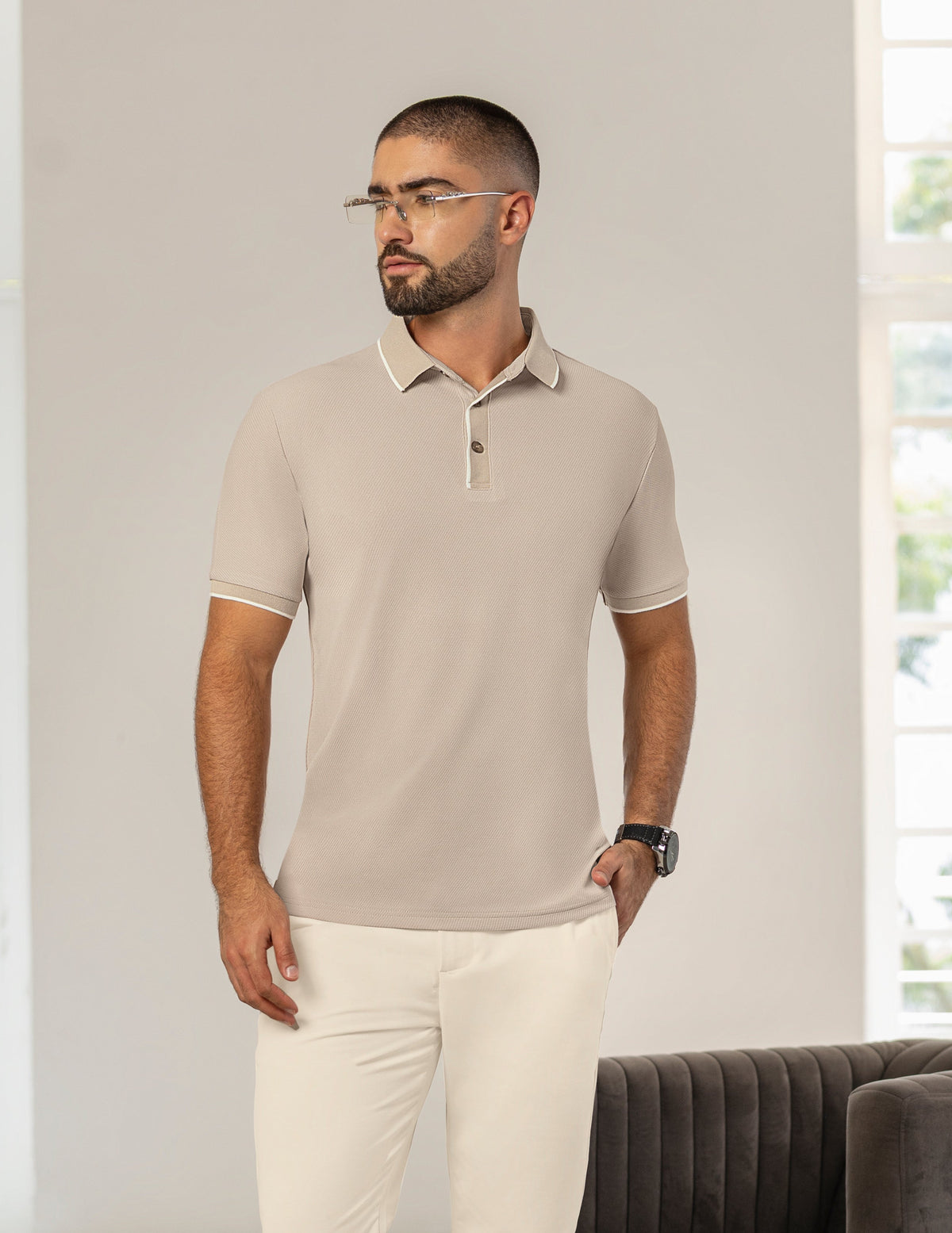 Camisa Tipo Polo Manga Corta Tela Jacquard Arena