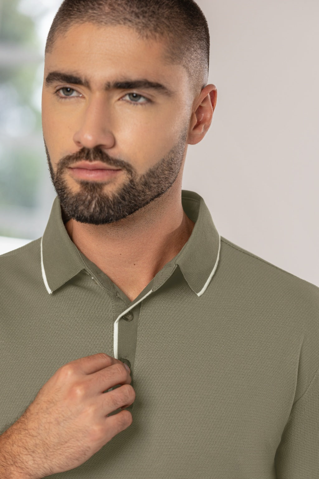 Camiseta Tipo Polo Manga Corta Tela Jacquard Verde - Boccelli ropa para hombre, vista 1