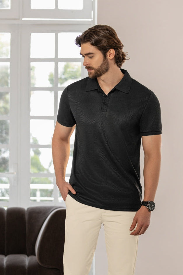 Camisa Tipo Polo Manga Corta Tela Jacquard