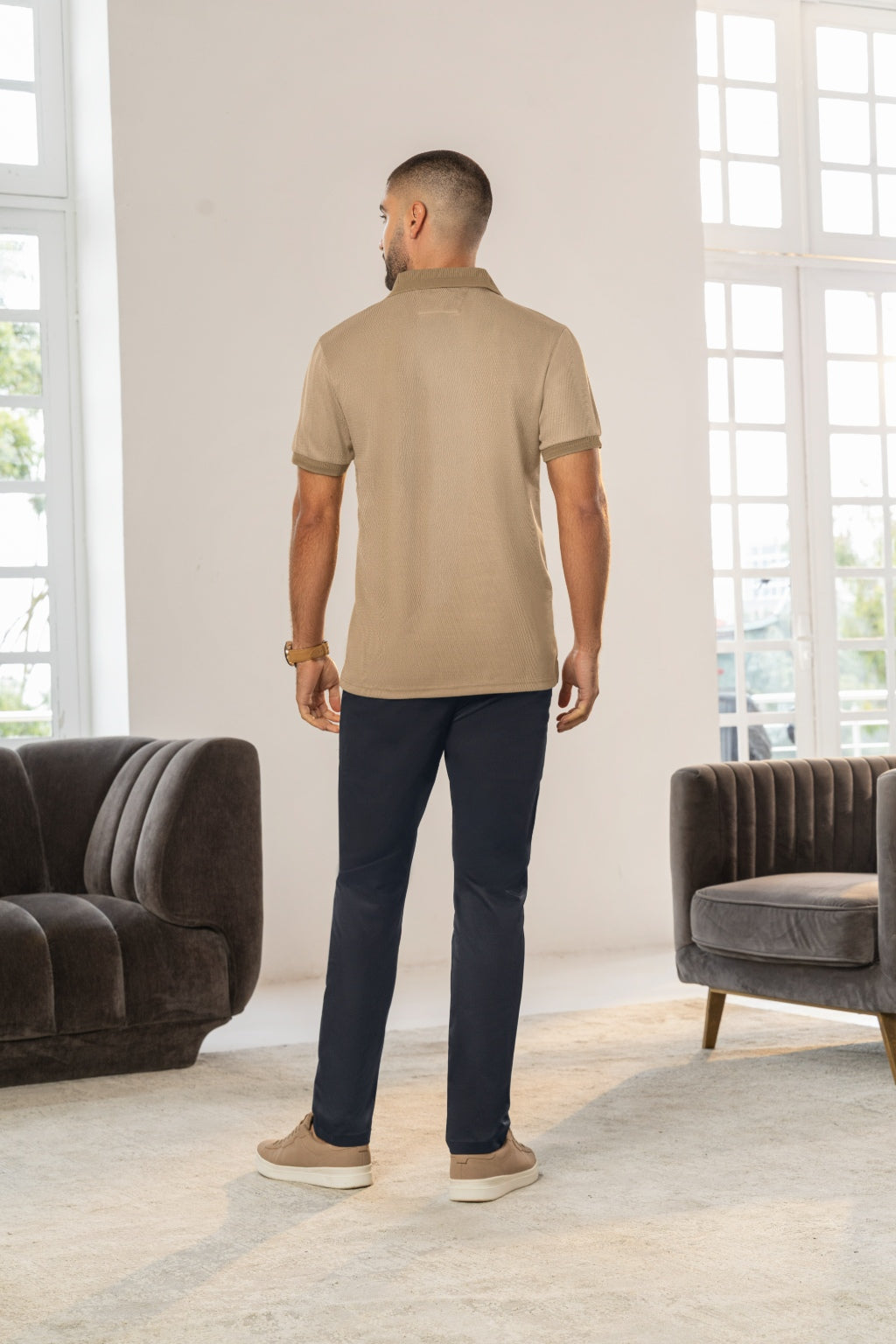 Camiseta Tipo Polo Manga Corta Tela Jacquard Caqui - Boccelli ropa para hombre, vista 2