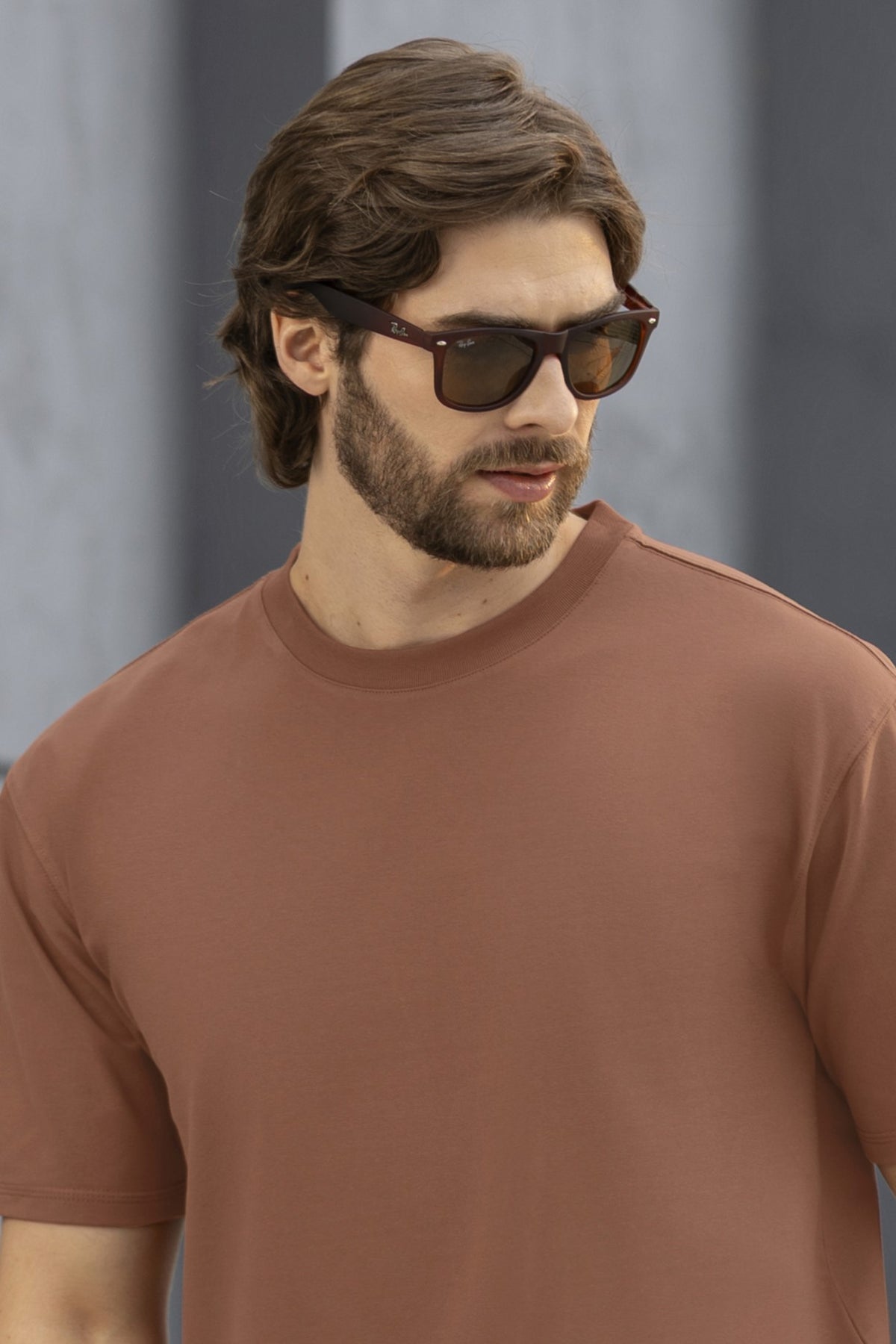 Camiseta Manga Corta Cuello Redondo Tela Algodón Cafe
