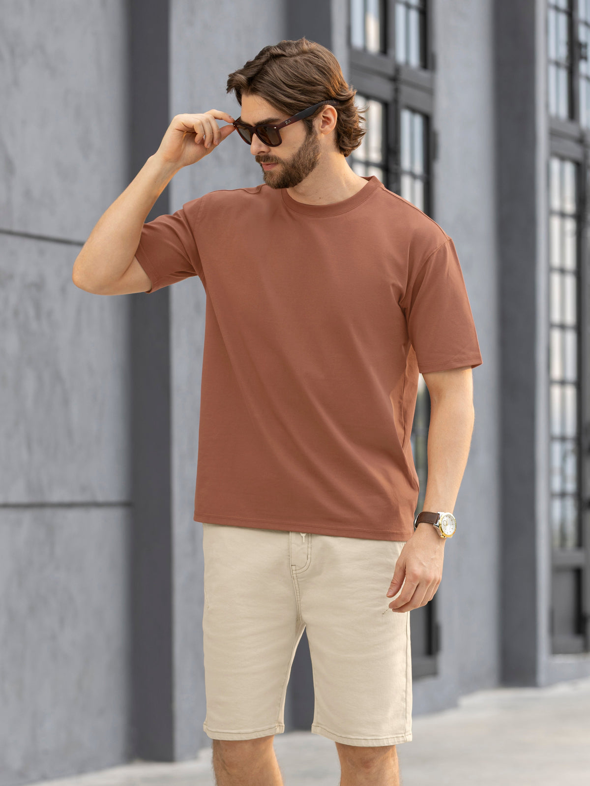 Camiseta Manga Corta Cuello Redondo Tela Algodón Cafe