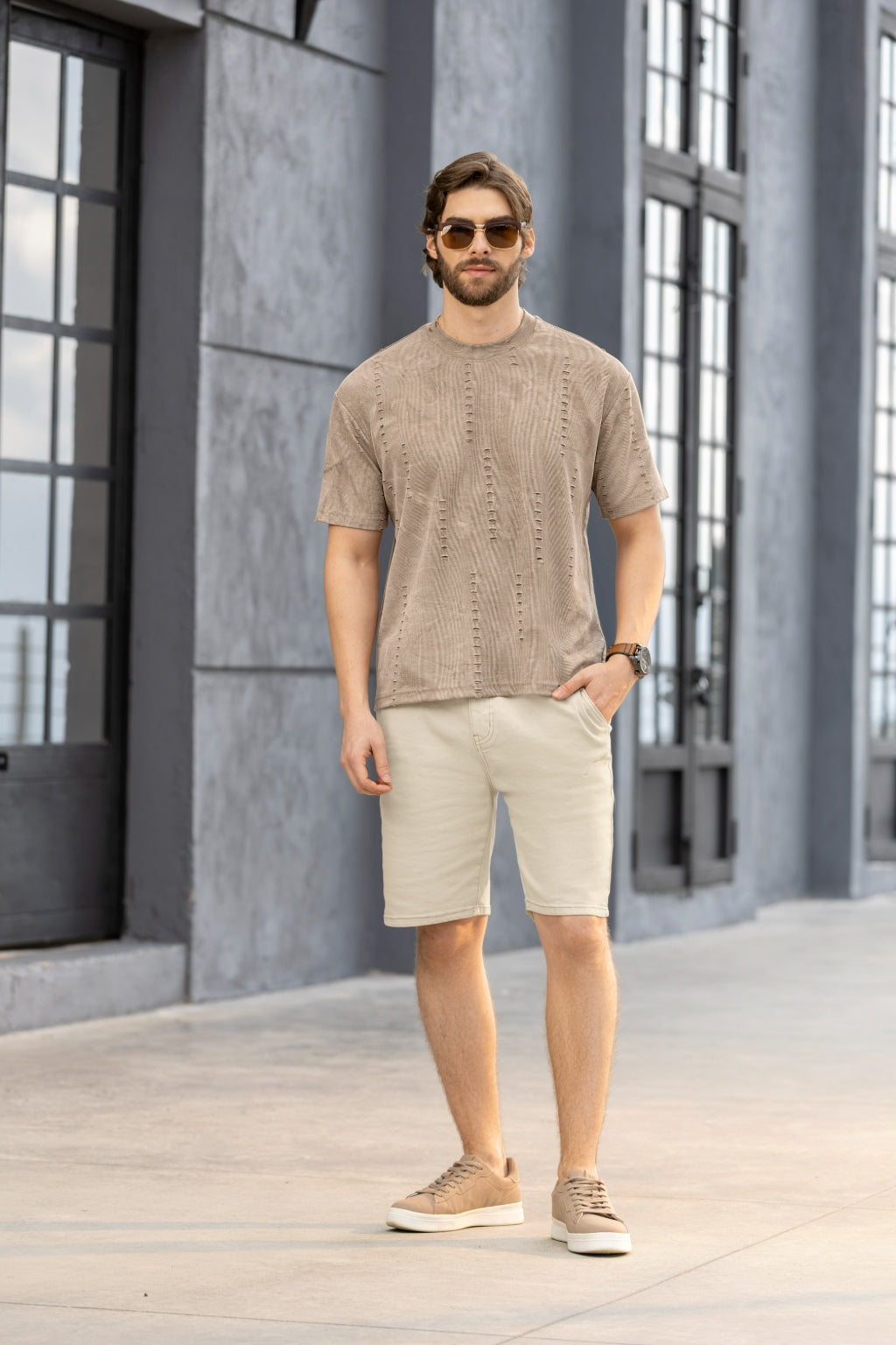 Bermuda Bolsillos Delanteros y Traseros Tela Twill 67%polyester - Boccelli ropa para hombre, vista 6